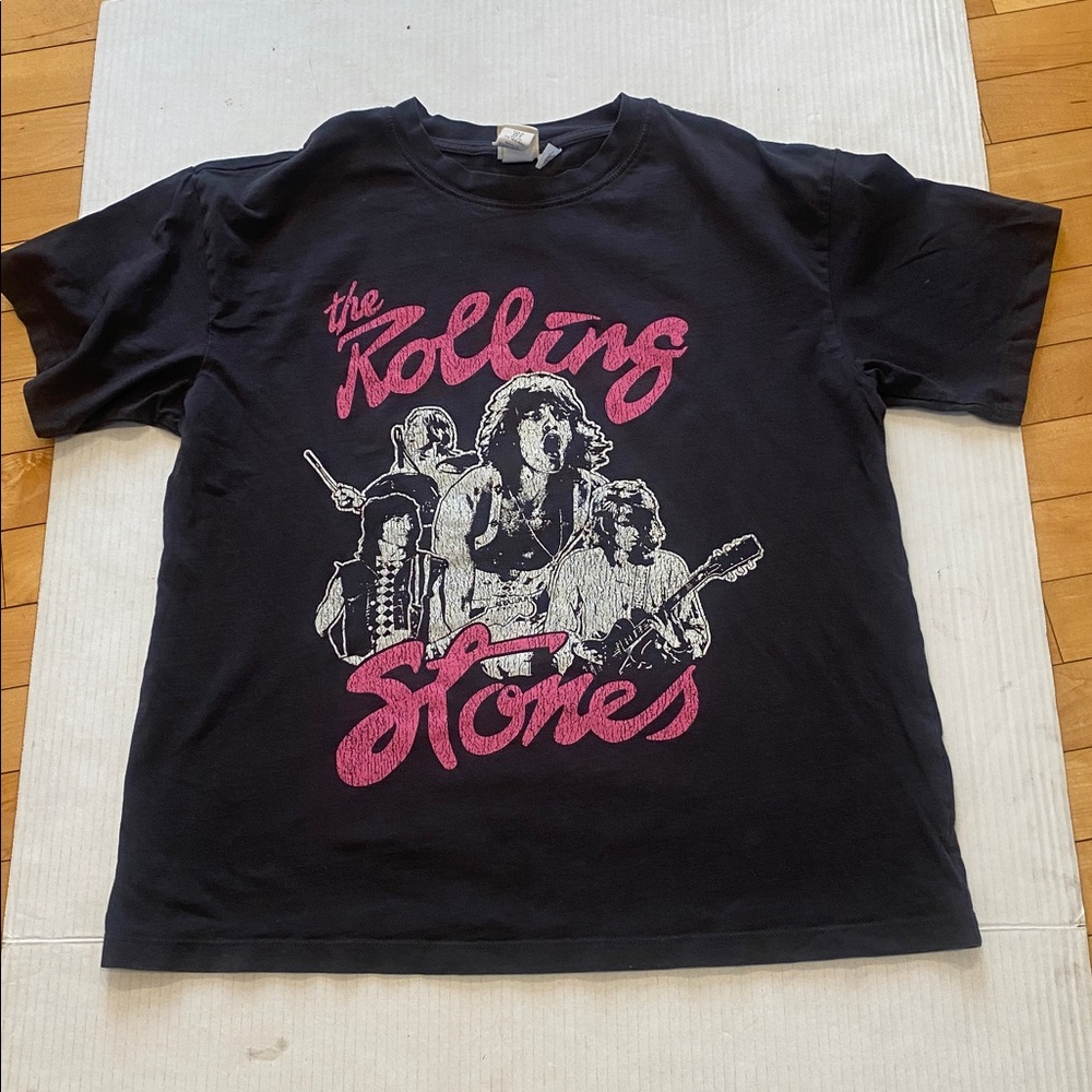 H&M ‘ROLLING STONES’ Black & Pink Graphic crew neck cotton T-Shirt Size Small - Picture 9 of 11